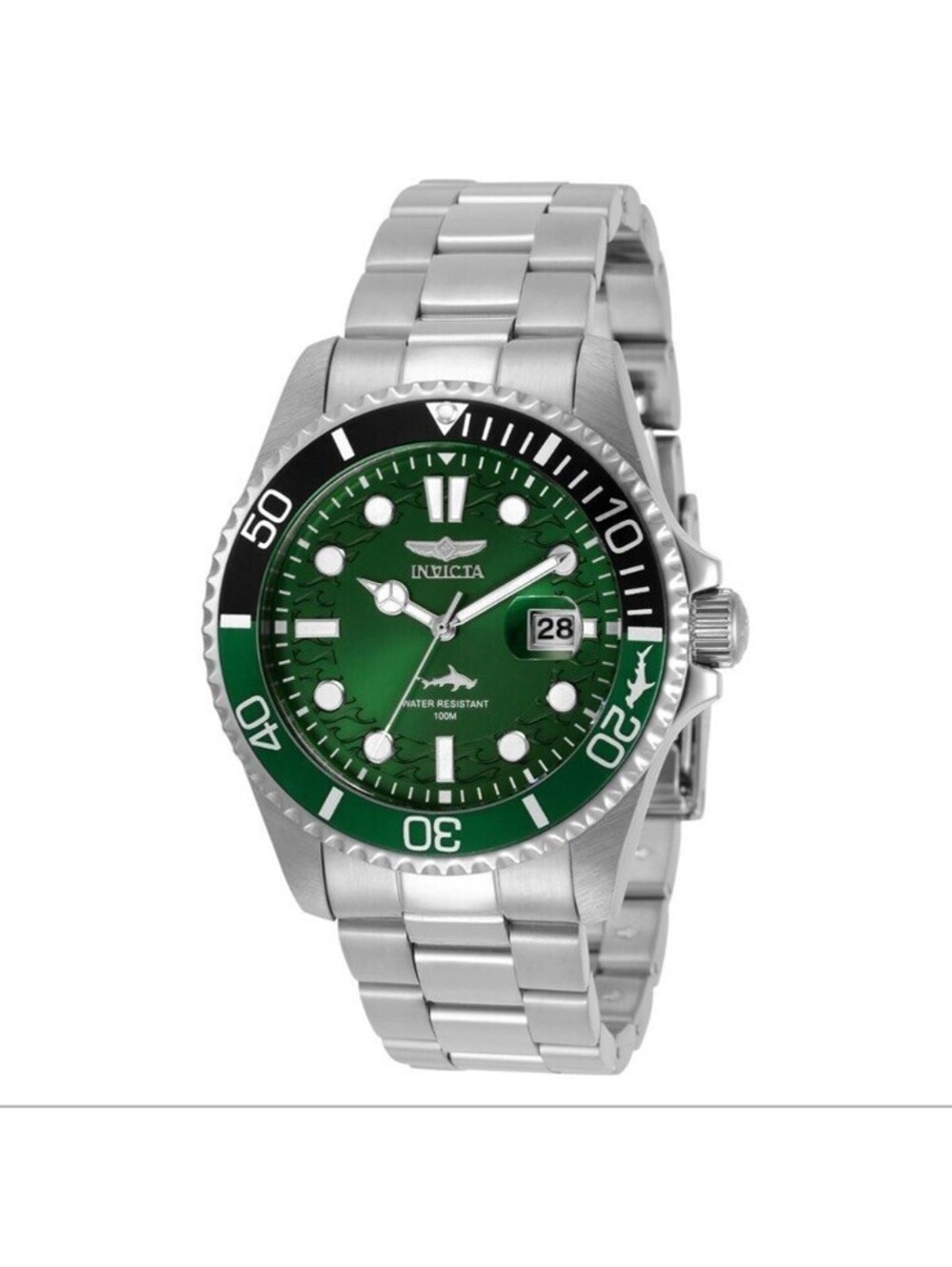 Invicta Pro Diver Mens Green Dial Sprite Black Bezel Stainless Steel Watch 30808